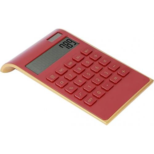  Portable 10 Digits Calculator Tilted LCD Display Ultra Thin Solar Power Calculator for Home Office Business(Red)