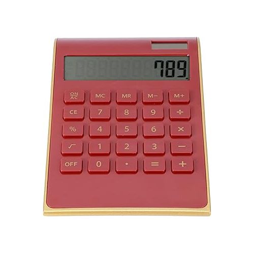  Portable 10 Digits Calculator Tilted LCD Display Ultra Thin Solar Power Calculator for Home Office Business(Red)