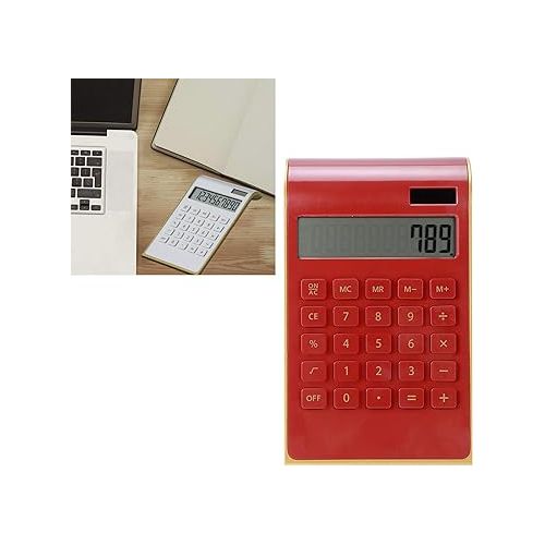  Portable 10 Digits Calculator Tilted LCD Display Ultra Thin Solar Power Calculator for Home Office Business(Red)