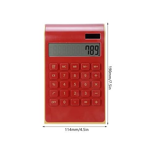  Portable 10 Digits Calculator Tilted LCD Display Ultra Thin Solar Power Calculator for Home Office Business(Red)