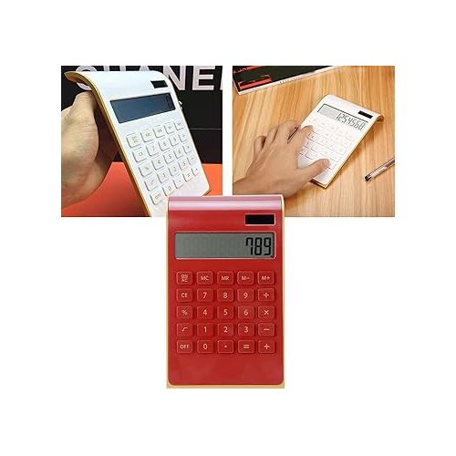  Portable 10 Digits Calculator Tilted LCD Display Ultra Thin Solar Power Calculator for Home Office Business(Red)