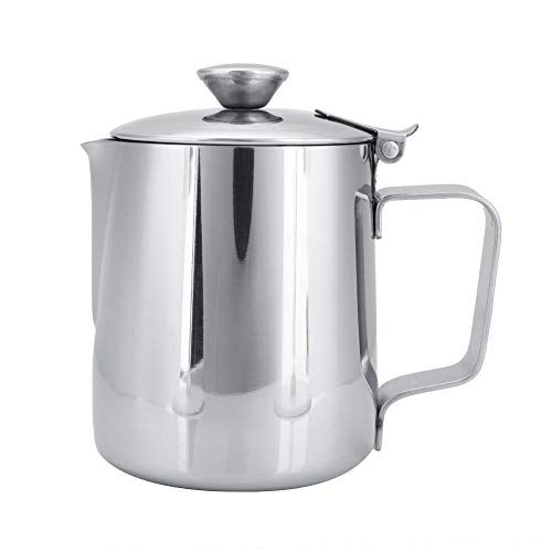  TOPINCN Milk Frothing Cup, Commercial Grade Stainless Steel Coffee Steaming Pitcher Milk Frothing Mug Milk Pitcher Jug with Lid for Espresso Machine Milk Frother Latte Coffee Art(1500mL)