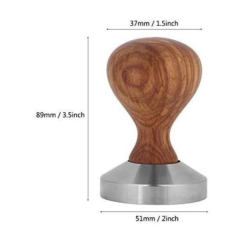  TOPINCN Coffee Tamper Stainless Steel Espresso Coffee Pressing Tool Coffee Shop Cafe Supplies 51mm/53mm/58mm Flat Base Wooden Handle(53mm)