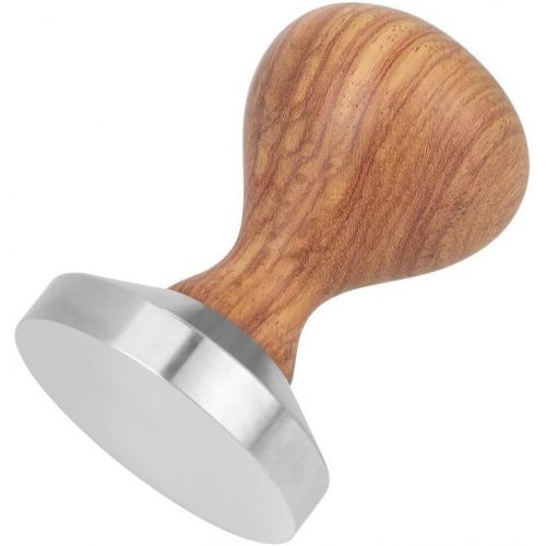  TOPINCN Coffee Tamper Stainless Steel Espresso Coffee Pressing Tool Coffee Shop Cafe Supplies 51mm/53mm/58mm Flat Base Wooden Handle(53mm)