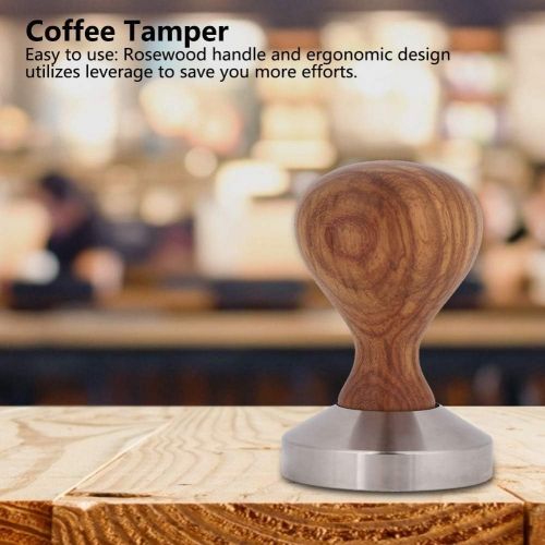  TOPINCN Coffee Tamper Stainless Steel Espresso Coffee Pressing Tool Coffee Shop Cafe Supplies 51mm/53mm/58mm Flat Base Wooden Handle(53mm)