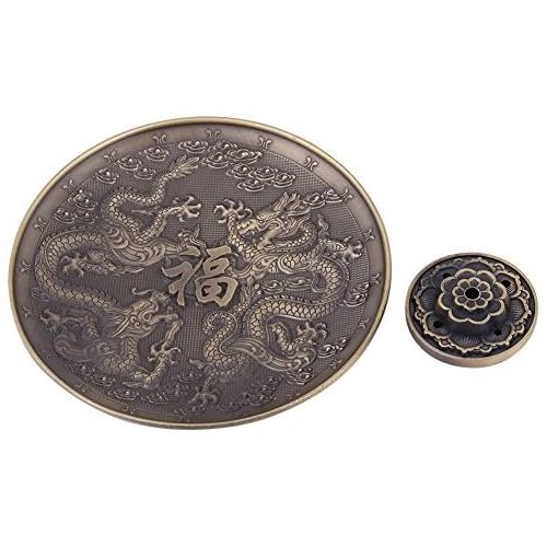  인센스스틱 TOPINCN Incense Holder Zinc Alloy Incense Stick Burner Dragon Pattern Censer Plate with Ash Catcher for Living Room Bedroom Temple Office Hotel Yoga Studio(Bronze)