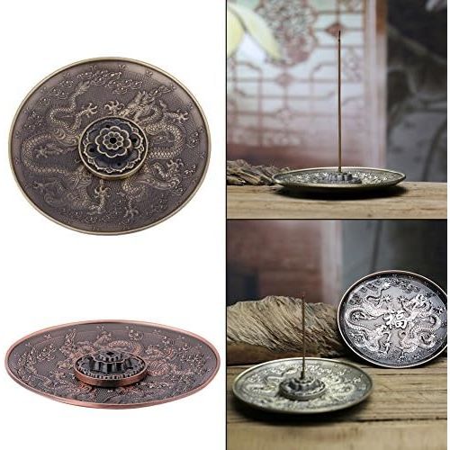  인센스스틱 TOPINCN Incense Holder Zinc Alloy Incense Stick Burner Dragon Pattern Censer Plate with Ash Catcher for Living Room Bedroom Temple Office Hotel Yoga Studio(Bronze)