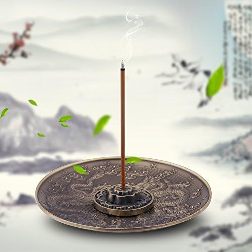  인센스스틱 TOPINCN Incense Holder Zinc Alloy Incense Stick Burner Dragon Pattern Censer Plate with Ash Catcher for Living Room Bedroom Temple Office Hotel Yoga Studio(Bronze)