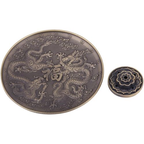  인센스스틱 TOPINCN Incense Holder Zinc Alloy Incense Stick Burner Dragon Pattern Censer Plate with Ash Catcher for Living Room Bedroom Temple Office Hotel Yoga Studio(Bronze)