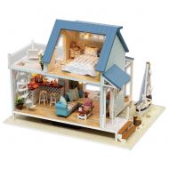 TOPINCN Wooden Miniature Dollhouse Kit DIY LED Light Furniture Doll House Apartment Kid Child Assembling Decorative Ornament Dollhouse Villa