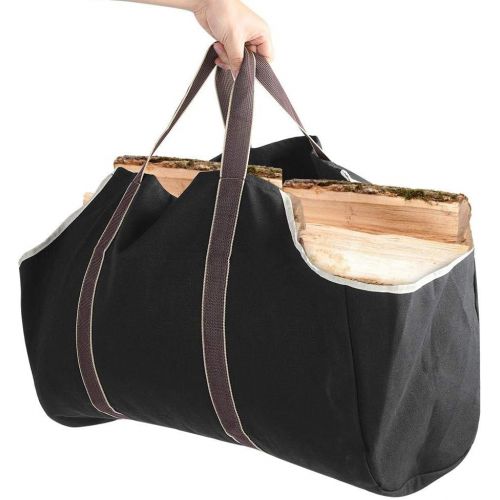  TOPINCN Large Canvas Log Tote Bag Carrier Firewood Carrier Holder Wood Log Carrying Bag for Outdoor Fireplace Stove Accessories