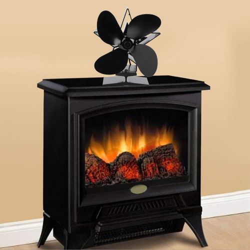  TOPINCN Fireplace Heat Fan Thermal Heat Powered Wood Stove Fan 4 Blade Fireplace Accessory for Heat Distribution(Black)