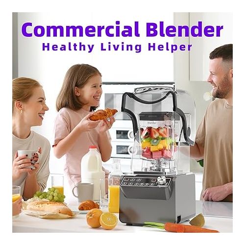  Commercial Blender 70oz 3.5 hp 5 Programmable Function,Quiet Blender with Digital Waterproof Touchpad and Quiet Sound Enclosure - 120V