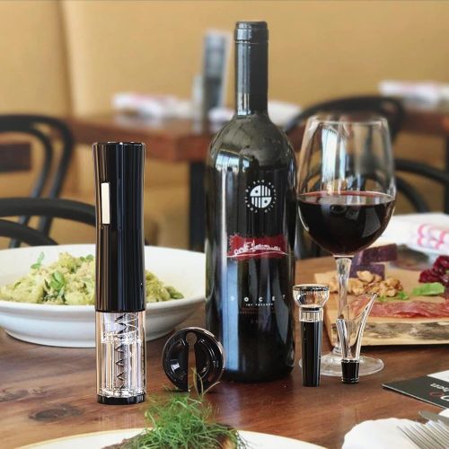  TOPKITCH Electric Wine Opener, Battery-Powered Corkscrew Wine Bottle Opener Automatic Wine Accessories Contains Foil Cutter, Wine Vacuum Pump Stopper, Aerator Pourer Gifts for Wine