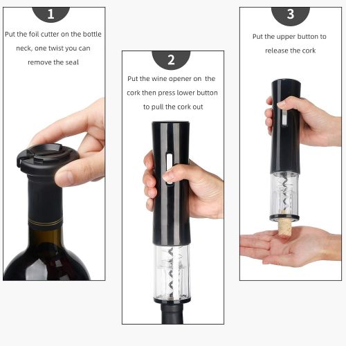  TOPKITCH Electric Wine Opener, Battery-Powered Corkscrew Wine Bottle Opener Automatic Wine Accessories Contains Foil Cutter, Wine Vacuum Pump Stopper, Aerator Pourer Gifts for Wine