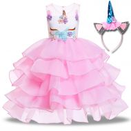 TOPLEE Toddler Girls Unicorn Dress Princess Tulle Rainbow Dress with Unicorn Headband Birthday Wedding Party Age 3-12 Tutu Dress