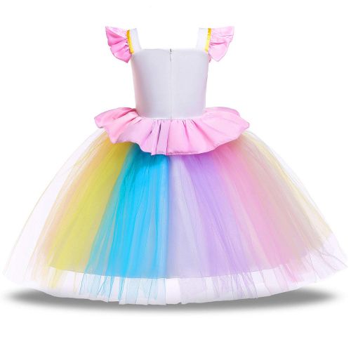  TOPLEE Toddler Girls Unicorn Dress Princess Tulle Rainbow Dress with Unicorn Headband Birthday Wedding Party Age 3-12 Tutu Dress