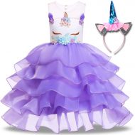 TOPLEE Toddler Girls Unicorn Dress Princess Tulle Rainbow Dress with Unicorn Headband Birthday Wedding Party Age 3-12 Tutu Dress