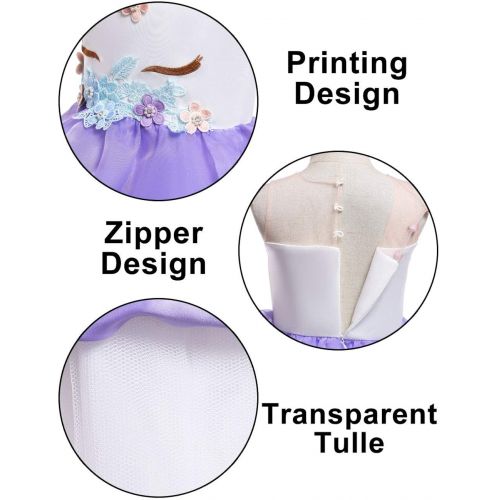  TOPLEE Toddler Girls Unicorn Dress Princess Tulle Rainbow Dress with Unicorn Headband Birthday Wedding Party Age 3-12 Tutu Dress