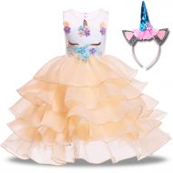 TOPLEE Toddler Girls Unicorn Dress Princess Tulle Rainbow Dress with Unicorn Headband Birthday Wedding Party Age 3-12 Tutu Dress