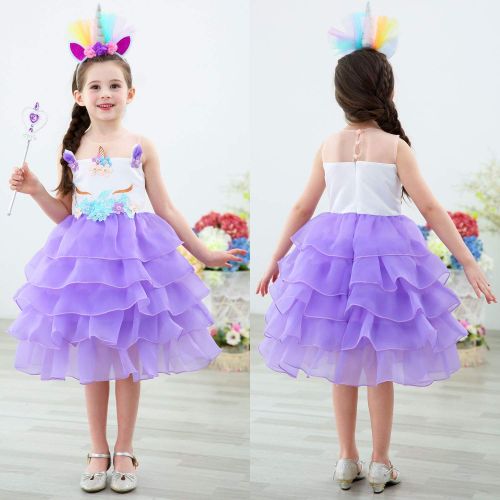  TOPLEE Girls Unicorn Dress Princess Tutu Rainbow Skirts with Unicorn Headband Birthday Wedding Party Tulle Dresses