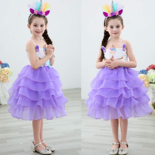  TOPLEE Girls Unicorn Dress Princess Tutu Rainbow Skirts with Unicorn Headband Birthday Wedding Party Tulle Dresses