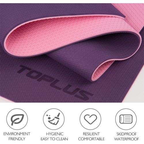  TOPLUS Yoga Mat - Upgraded Yoga Mat Eco Friendly Non-Slip Exercise & Fitness Mat with Carrying Strap, Workout Mat for All Type of Yoga, Pilates(1/4 inch-1/8 inch)