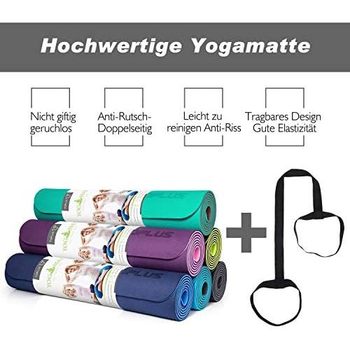  [아마존베스트]TOPLUS Gymnastikmatte, Yogamatte Yogamatte Gepolstert & rutschfest fuer Fitness Pilates & Gymnastik mit Tragegurt-183 x 61 x 0,6cm