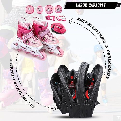  TOPOWN Ice Skate Bag Roller Skates Bag for Men Inline Skate Bag for Women Roller Skate Bag Premium Black Ice Skate Bag Rose Red Rollerblades Bag