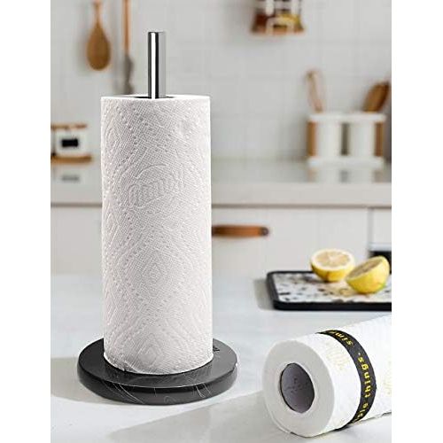  Topsky Paper Towel Holder Stand Countertop - Marble Look Kitchen Standing Rolls Towel Dispenser Stand with Weighted Base for Kitchen Table or Bathroom, Stainless Steel- Black