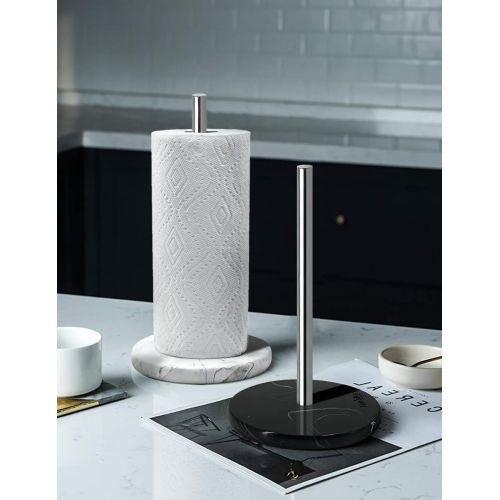  Topsky Paper Towel Holder Stand Countertop - Marble Look Kitchen Standing Rolls Towel Dispenser Stand with Weighted Base for Kitchen Table or Bathroom, Stainless Steel- Black