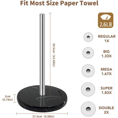  Topsky Paper Towel Holder Stand Countertop - Marble Look Kitchen Standing Rolls Towel Dispenser Stand with Weighted Base for Kitchen Table or Bathroom, Stainless Steel- Black