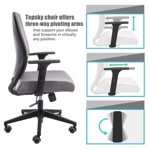  TOPSKY Mid-Back Ergonomic Fabric Office Chair with Adjustable 3D Arm and Lumbar Support (Gray Fabric)