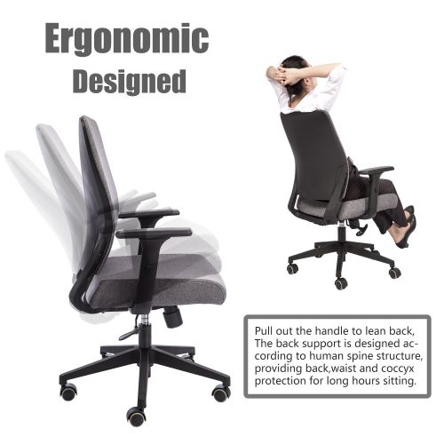  TOPSKY Mid-Back Ergonomic Fabric Office Chair with Adjustable 3D Arm and Lumbar Support (Gray Fabric)