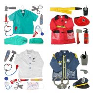 TOPTIE 4 Sets Kids Role Play Costume Doctor Surgeon Police Officer Fire Chief White