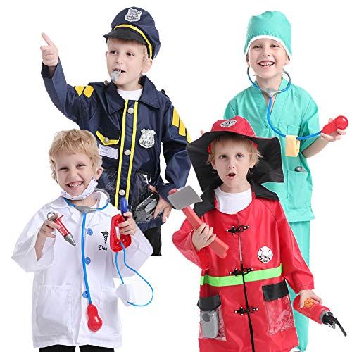  TOPTIE 4 Sets Kids Role Play Costume Police Officer Fire Chief White