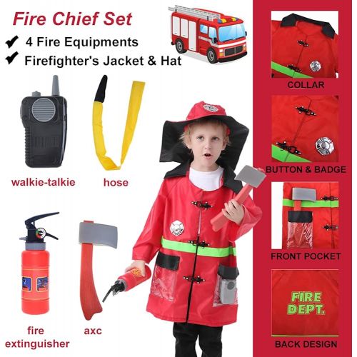  TOPTIE 4 Sets Kids Role Play Costume Police Officer Fire Chief White