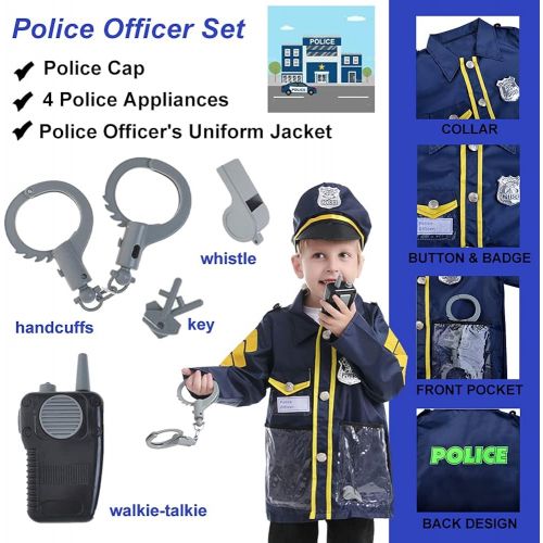  TOPTIE 4 Sets Kids Role Play Costume Police Officer Fire Chief White