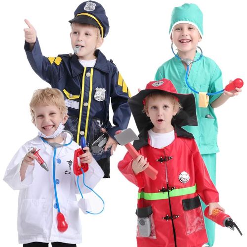  TOPTIE 4 Sets Kids Role Play Costume Police Officer Fire Chief White