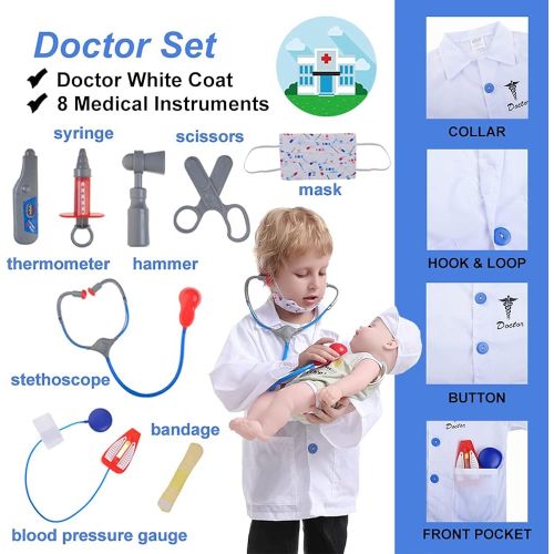  할로윈 용품TOPTIE 6 Sets Pretend Play Halloween Costumes for 3-6 Years Old Kids, Doctor Surgeon Policeman Fire Fighter Soldier Worker