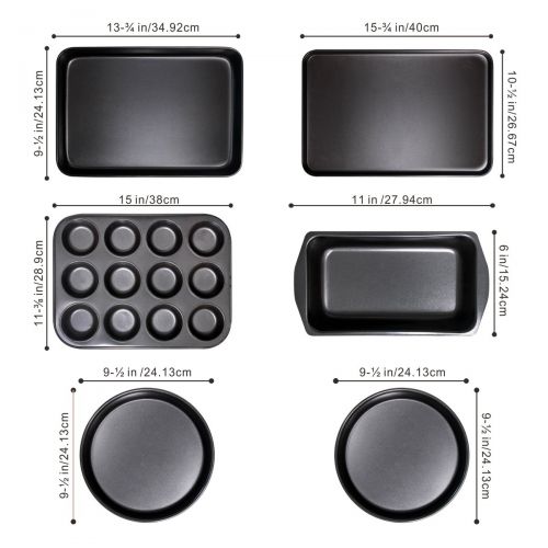  Bakeware Set, TOPTIER 6 Piece Nonstick Baking Pan Sets with Cookie Baking Sheets, Muffin Pan, Loaf Pan, Round Cake Pan, Roasting Pan for Baking | Prime Housewarming & Wedding Gift,