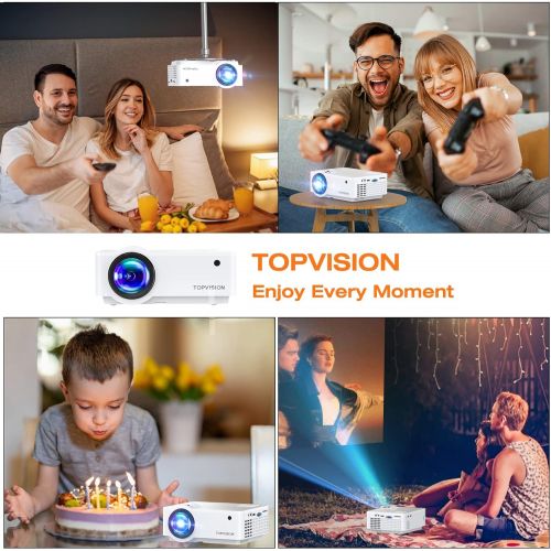  Video Projector, TOPVISION 4500L Portable Mini Projector with 100” Projector Screen, 1080P Supported, Built in HI-FI Speakers, Compatible with Fire Stick, HDMI, VGA, USB, TF, AV, P
