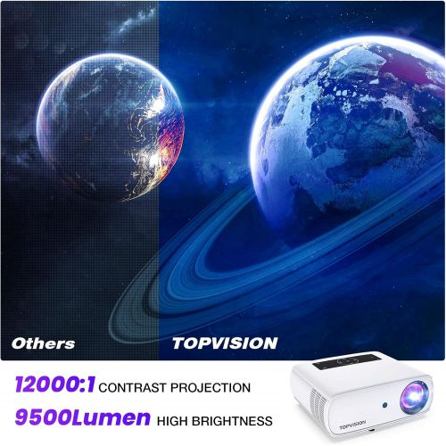  TOPVISION Projector, WiFi Bluetooth Projector, 9500L Native 1080P Outdoor Movie Projectors with Touch Screen, 350 Home Video Projector Compatible with TV Stick, HDMI, AV, USB, PS4, Phone