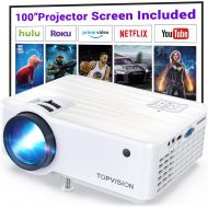 TOPVISION Projector, 7500L Portable Mini Projector with 100” Projector Screen, 1080P Supported, Built-in HI-FI Speakers, Home Theater Movie Projector Compatible with, HDMI,Fire Sti