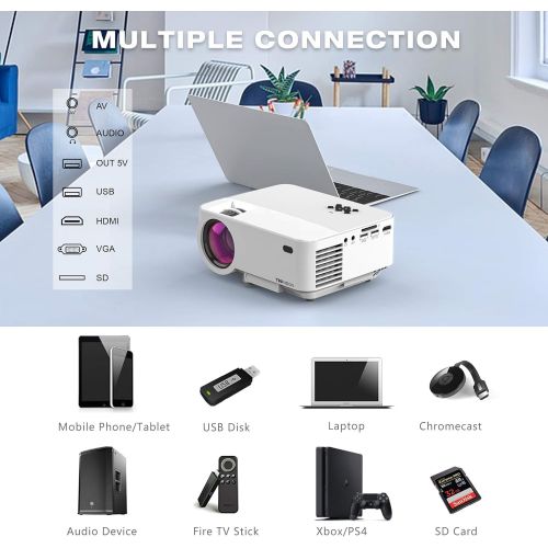  [아마존베스트]TOPVISION Mini Projector with Screen Mirroring, 4500 Lumen Home Cinema Projector Full HD 1080P Video Projector with 180 Inch Display, 60,000 Hours LCD Projector Compatible with HDM