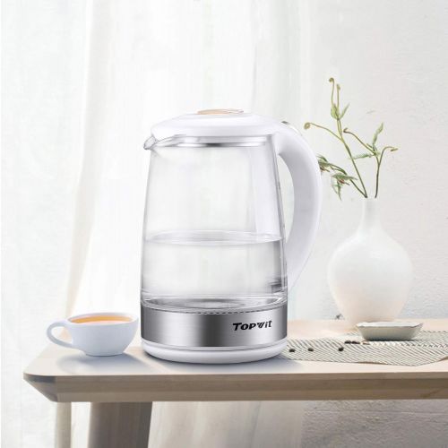  Topwit Electric Kettle Glass Electric Tea Kettle, 2L BPA-Free Hot Water kettle , Stainless Steel Inner Lid and Bottom Water Warmer, Fast Heating with Auto Shut-Off and Boil Dry Pro