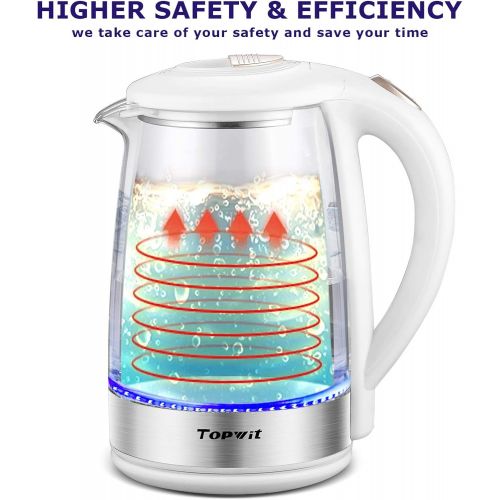  Topwit Electric Kettle Glass Electric Tea Kettle, 2L BPA-Free Hot Water kettle , Stainless Steel Inner Lid and Bottom Water Warmer, Fast Heating with Auto Shut-Off and Boil Dry Pro