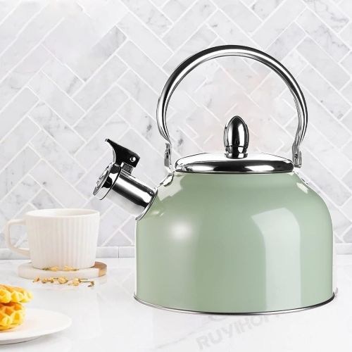  TOPZEA Tea Kettle with Handle, 3.2 Quart Stainless Steel Whistling Teapot Stove Top Tea Kettle for Heating Water, Fast Boiling Water Teakettle, Green