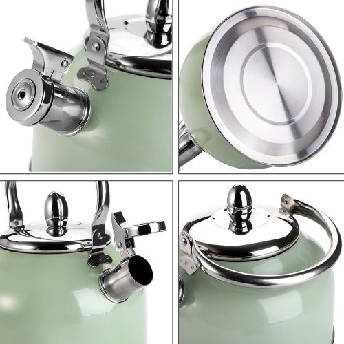  TOPZEA Tea Kettle with Handle, 3.2 Quart Stainless Steel Whistling Teapot Stove Top Tea Kettle for Heating Water, Fast Boiling Water Teakettle, Green