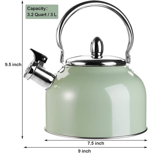  TOPZEA Tea Kettle with Handle, 3.2 Quart Stainless Steel Whistling Teapot Stove Top Tea Kettle for Heating Water, Fast Boiling Water Teakettle, Green